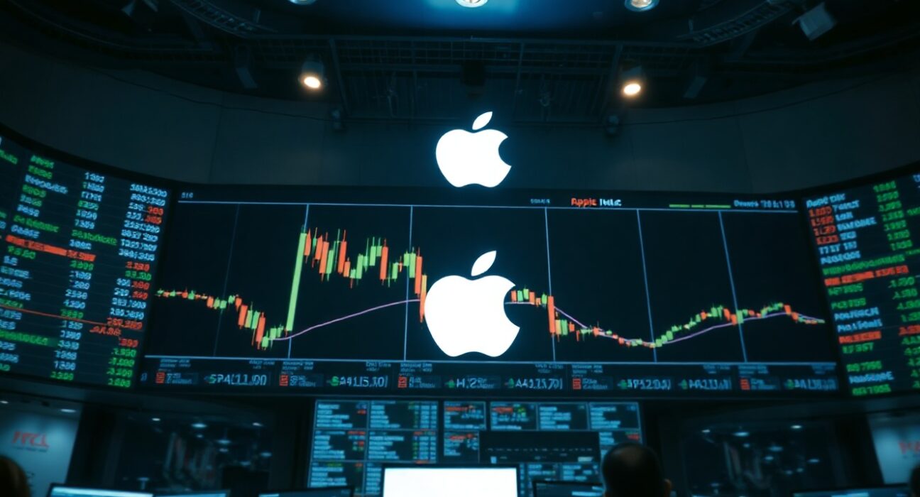Apple stock chart with Elliott Wave analysis showing downward trend