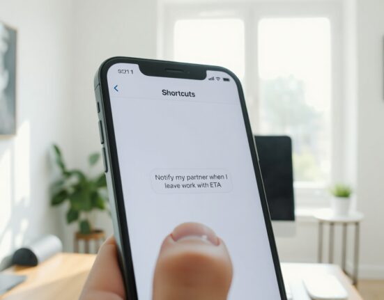iPhone showing Shortcuts app with AI-powered natural language prompt for automation