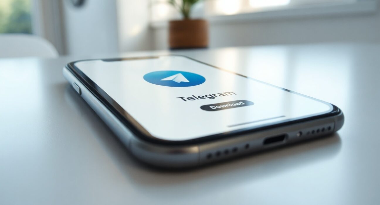 Smartphone displaying Telegram app on Apple App Store with download button in South Korea