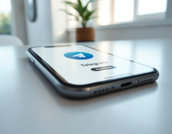 Smartphone displaying Telegram app on Apple App Store with download button in South Korea