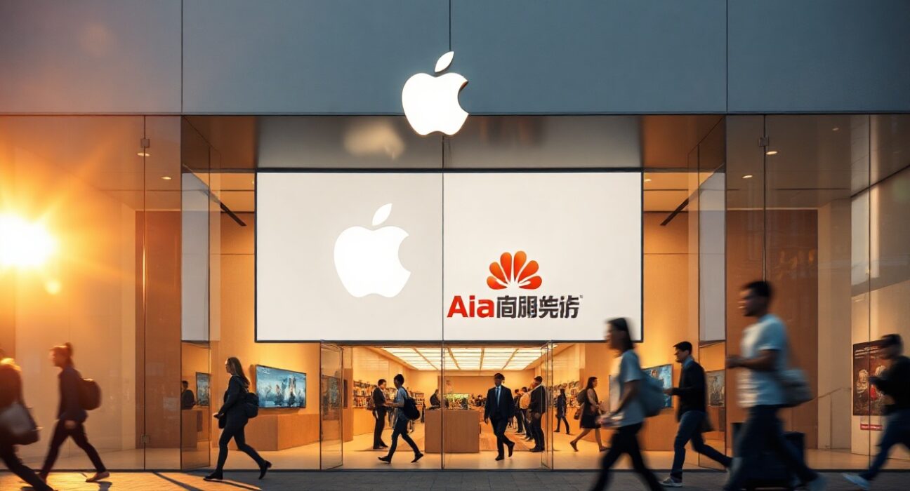 Apple Store in Shanghai with Apple Intelligence and partner logos on display