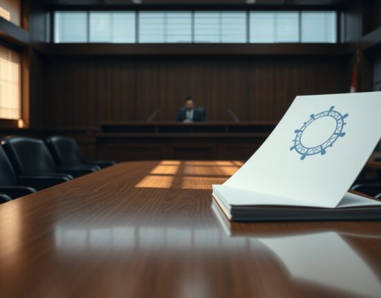 Courtroom scene with Apple and OpenAI logos representing trade secrets lawsuit