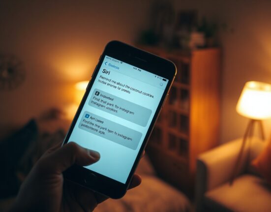 Smartphone screen showing Apple's new Siri AI interface with contextual reminders and personal data integration.