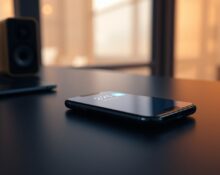 Smartphone displaying Siri interface with privacy lock icon on a desk