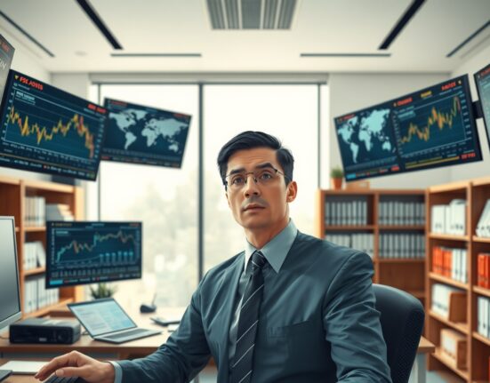 Analyst reviewing key global macro events and economic data on financial screens.