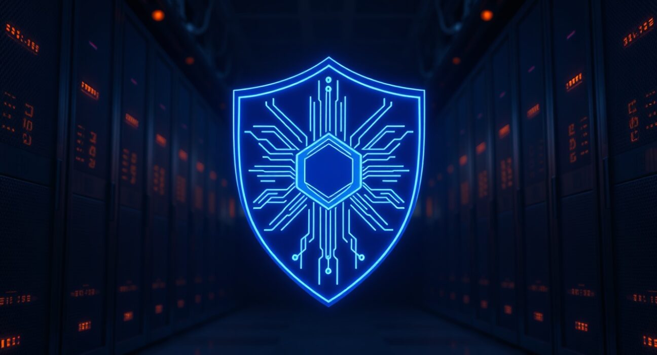 Digital shield symbolizing Aptos blockchain security against AI attacks