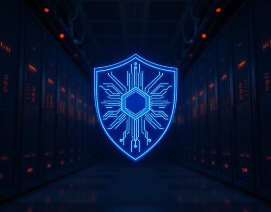 Digital shield symbolizing Aptos blockchain security against AI attacks