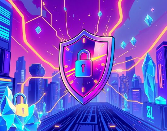 Aptos blockchain protected by a quantum-resistant signature shield against futuristic computer attacks.