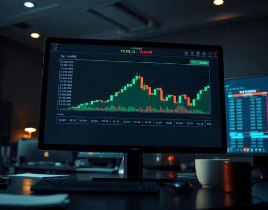 Digital trading screen showing HYPE token price chart with upward trend