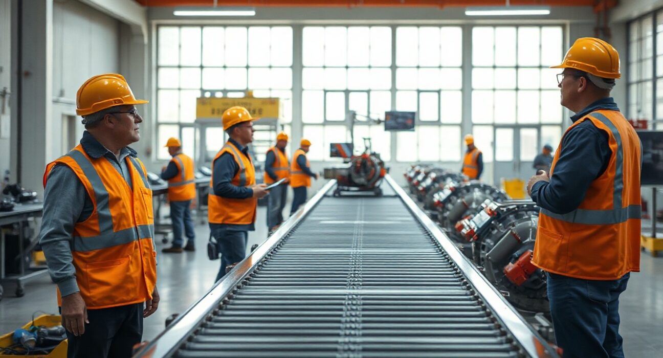 Workers on a factory production line in Argentina, representing the June rebound in industrial output.