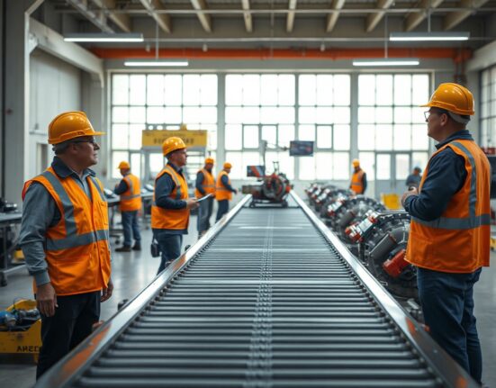 Workers on a factory production line in Argentina, representing the June rebound in industrial output.