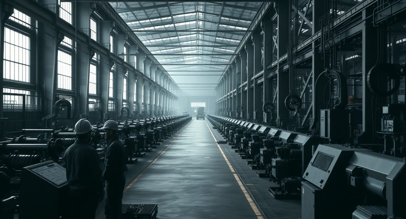 Idle machinery on a factory floor in Argentina reflecting a drop in industrial output