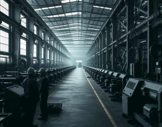 Idle machinery on a factory floor in Argentina reflecting a drop in industrial output