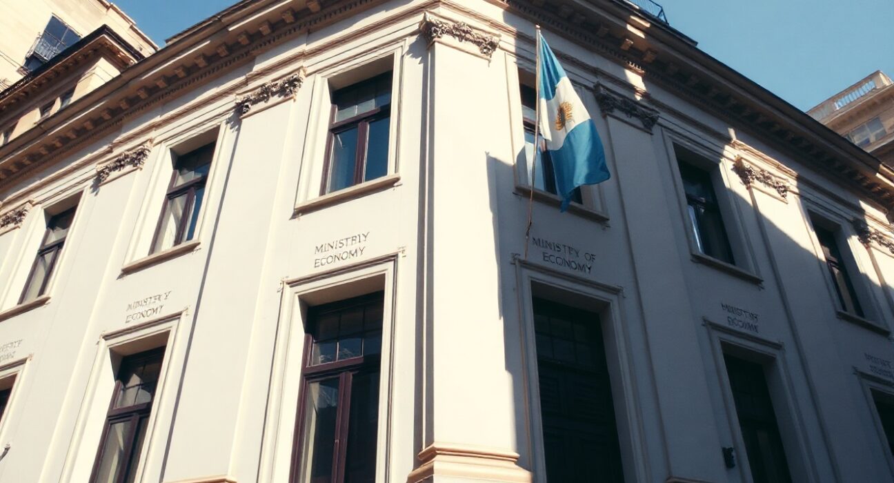 Exterior of Argentina's Ministry of Economy building in Buenos Aires on a sunny day