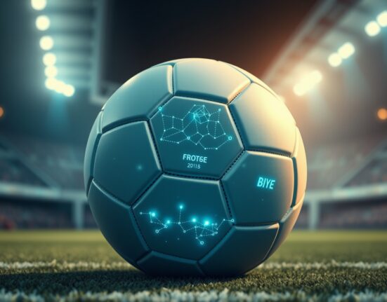 Argentine Football Association and Deepcoin crypto partnership symbolized by a football with blockchain technology.