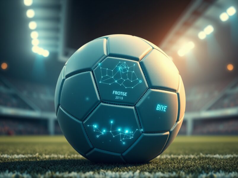 Argentine Football Association and Deepcoin crypto partnership symbolized by a football with blockchain technology.