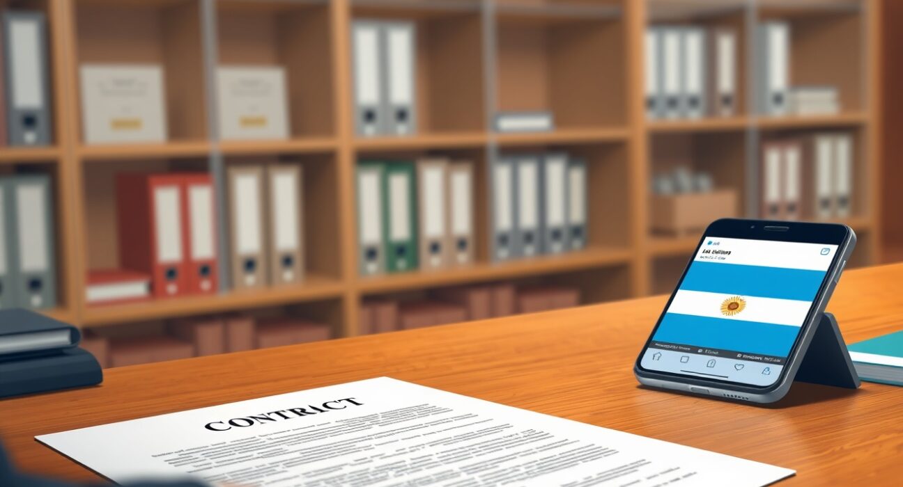 Contract document revealing Javier Milei's $5M Libra memecoin promotion deal on an office desk.