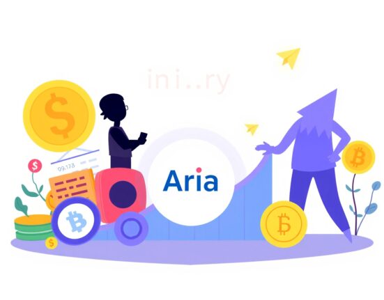 Cartoon illustration depicting Aria funding its IP tokenization platform's growth with new investments, symbolizing innovation and expanded access to digital assets.