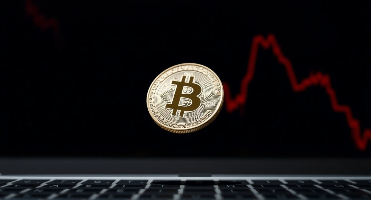 ARIA token crashing in value against a background of falling market graphs.