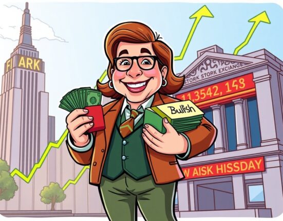 A cartoon investor figure symbolizing ARK Invest acquiring a significant amount of Bullish shares, representing their strategic investment.