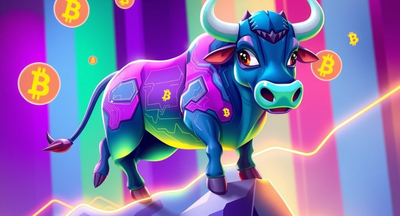 Ark Invest Bullish shares purchase represented by confident digital bull climbing growth chart