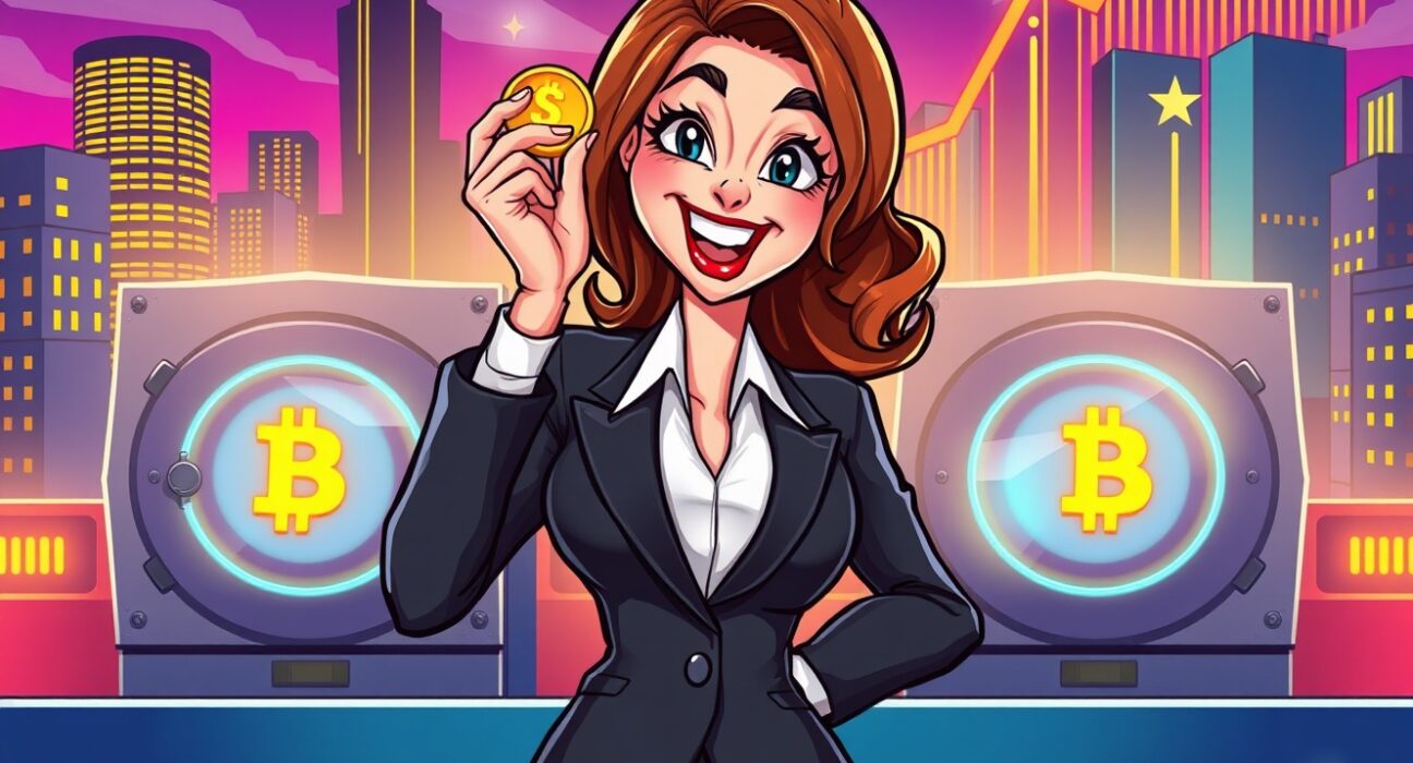 Ark Invest buys cryptocurrency shares shown through animated investment scene with digital vaults