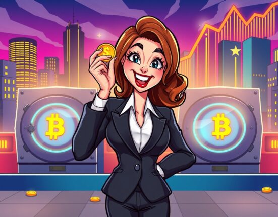 Ark Invest buys cryptocurrency shares shown through animated investment scene with digital vaults