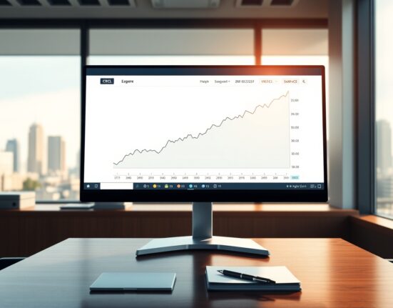 Financial analyst reviewing a trading screen showing Ark Invest's strategic investment in Circle's CRCL stock and USDC stablecoin data.