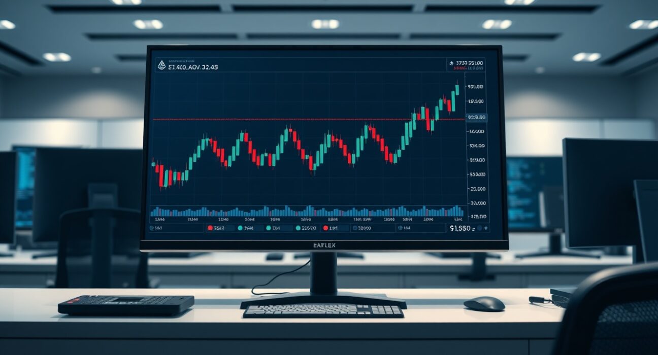 Financial monitor displaying cryptocurrency price charts for Ethereum, Solana, and Aave in a professional newsroom setting.