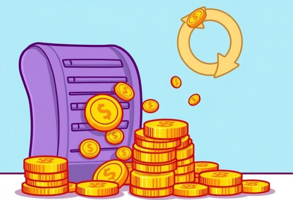 Cartoon illustration of digital coins moving on a blockchain, symbolizing the updated ARKM circulating supply schedule and its market impact.