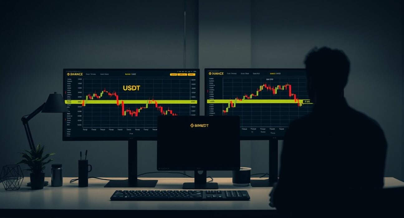 Cryptocurrency trading desk showing COMP token price drop on Binance exchange.