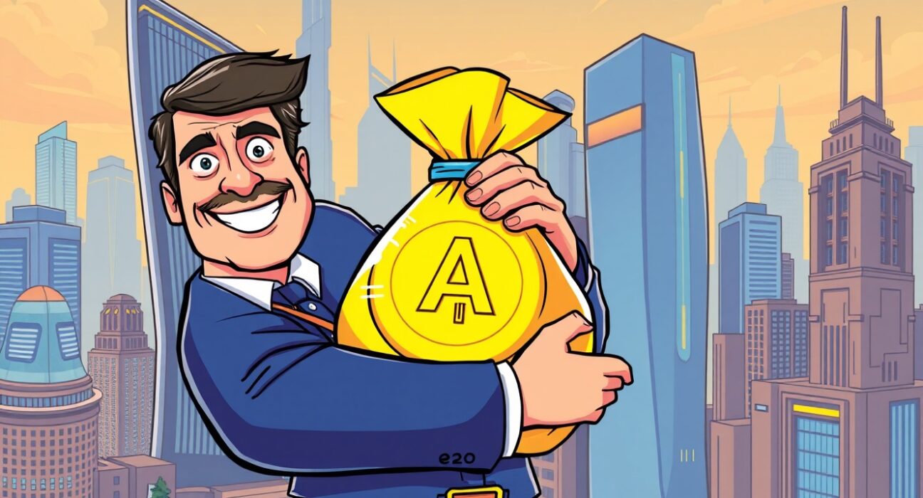 Cartoon of Arthur Hayes making a substantial Arthur Hayes AAVE purchase, illustrating a major DeFi investment.