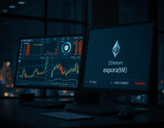 Arthur Hayes Ethereum purchase transaction displayed on a trading desk monitor with crypto charts.