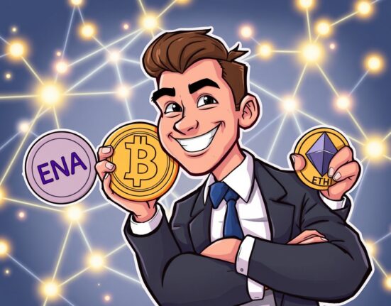 Arthur Hayes crypto investment in ENA, PENDLE, and ETHFI tokens depicted in a vibrant cartoon style