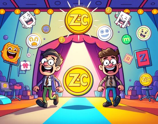 Arthur Hayes crypto meme contest featuring cartoon figures in a lively scene with ZEC prize