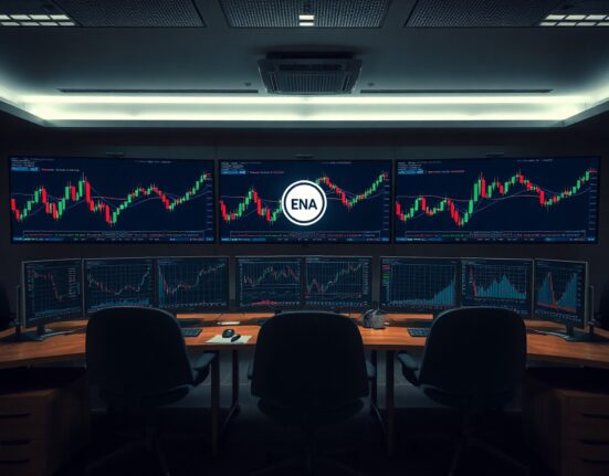 Arthur Hayes trading desk with ENA token charts on monitors
