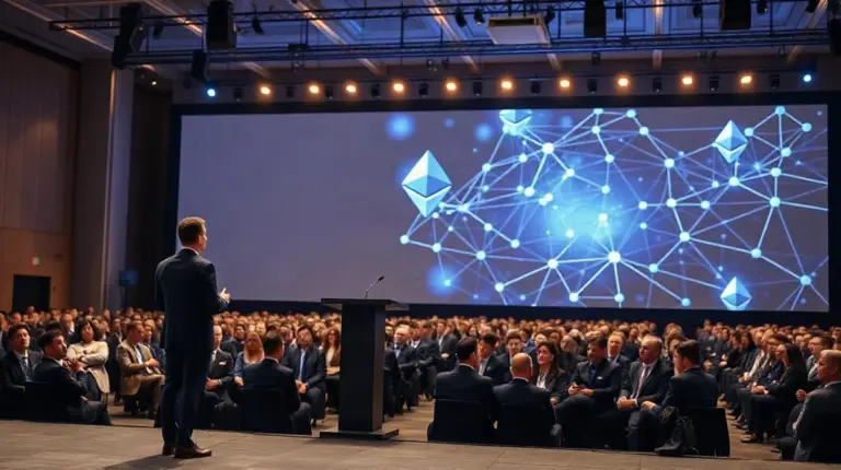 Arthur Hayes speaking at Korea Blockchain Week 2026 about Ethereum price prediction