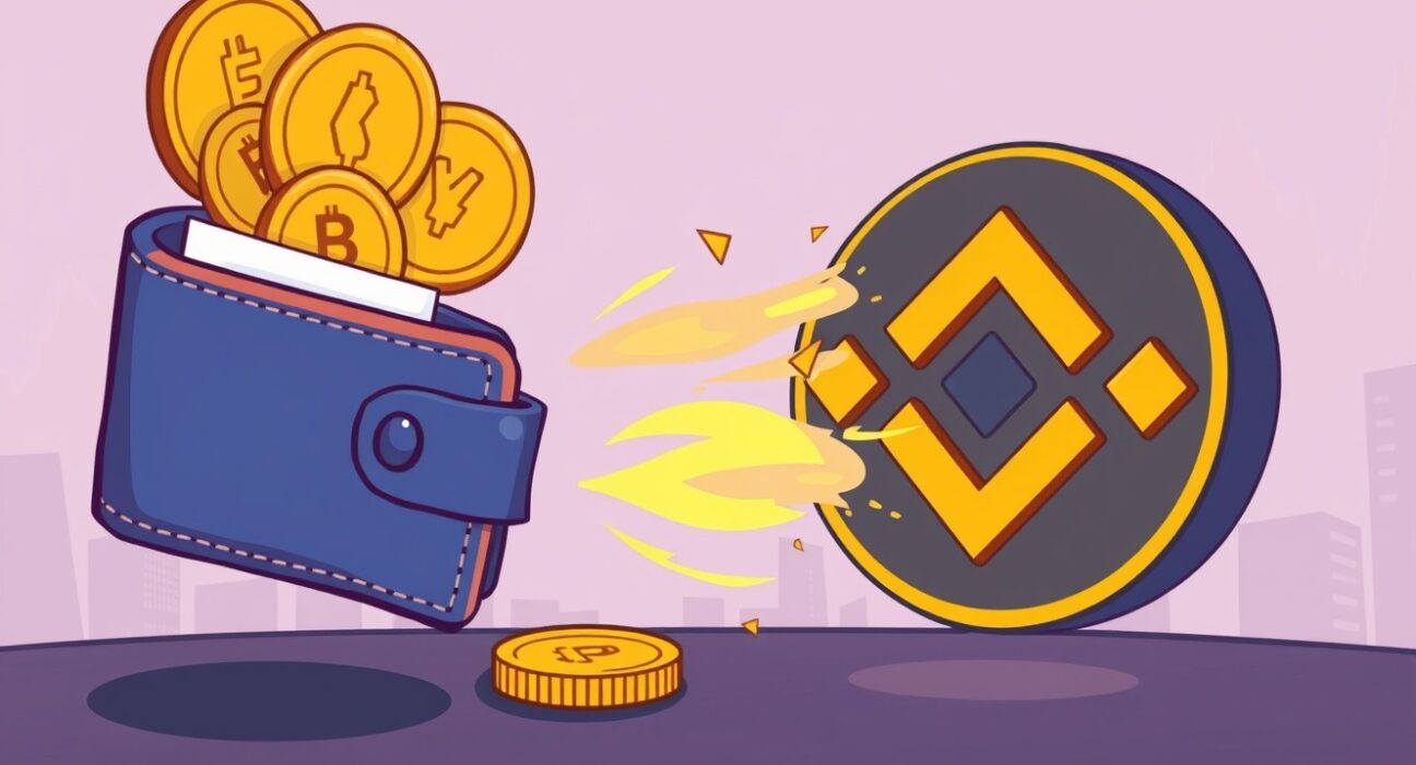 A cartoon illustration depicting an Arthur Hayes ETHFI deposit to Binance, symbolizing a significant crypto transaction and potential market shift.