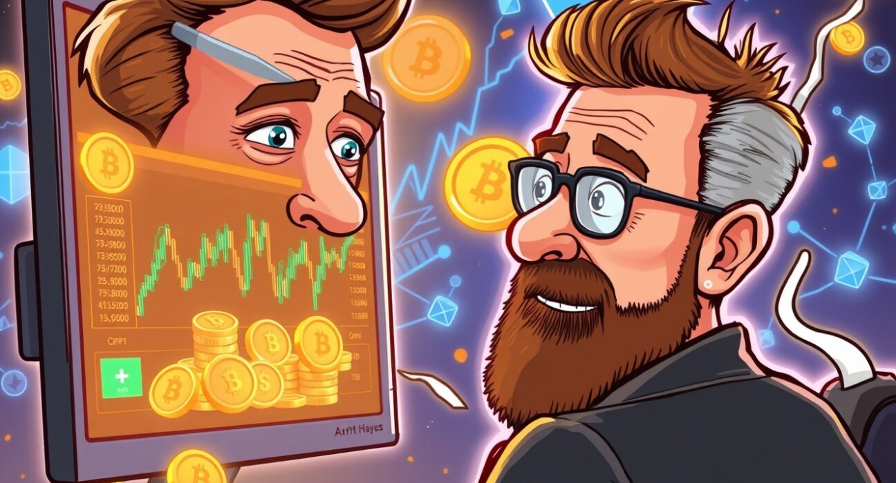 A cartoon illustration showing Arthur Hayes receiving a substantial amount of Arthur Hayes ETHFI tokens, highlighting a major crypto event.