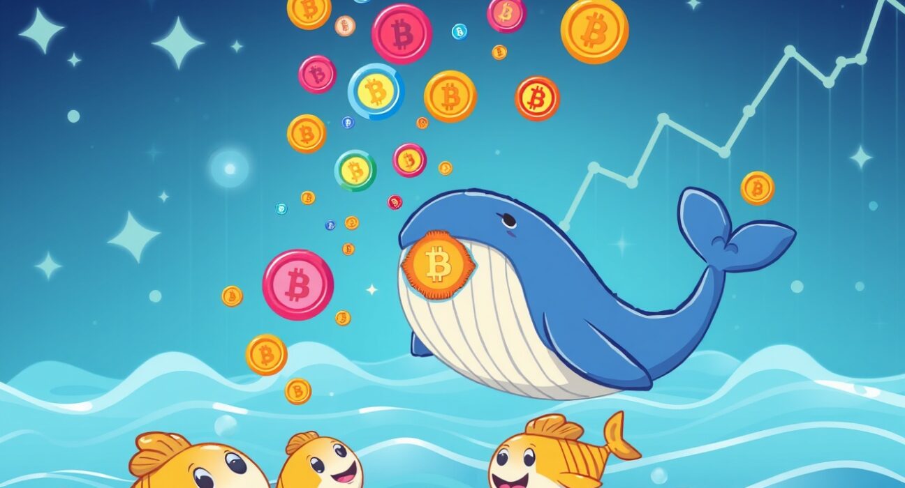 Arthur Hayes LDO sale depicted as crypto whale releasing tokens in vibrant blockchain ocean