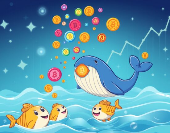 Arthur Hayes LDO sale depicted as crypto whale releasing tokens in vibrant blockchain ocean