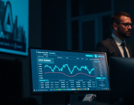 On-chain data screen showing a large USDC transfer from Arthur Hayes to Cumberland in a professional trading environment.