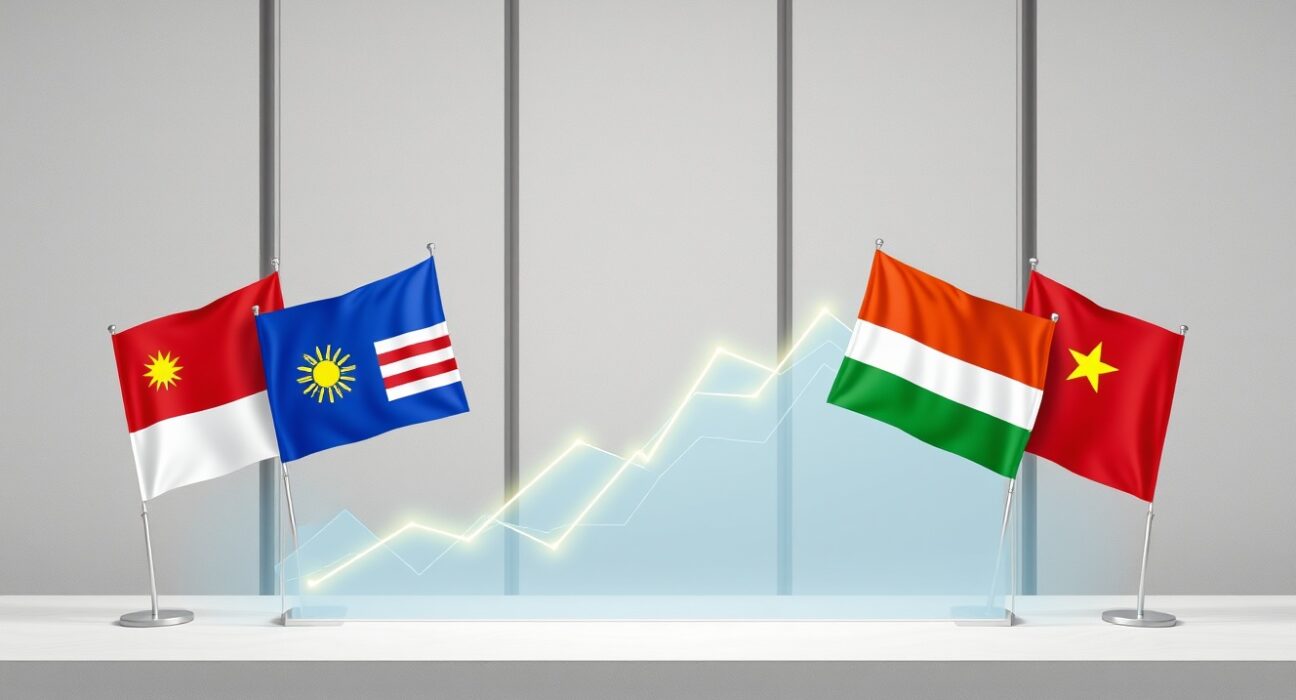 ASEAN-6 nations show divergent monetary policy paths on a chart after an energy shock, DBS analysis.