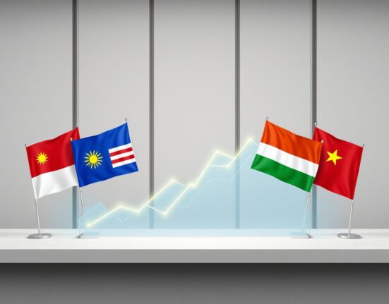 ASEAN-6 nations show divergent monetary policy paths on a chart after an energy shock, DBS analysis.