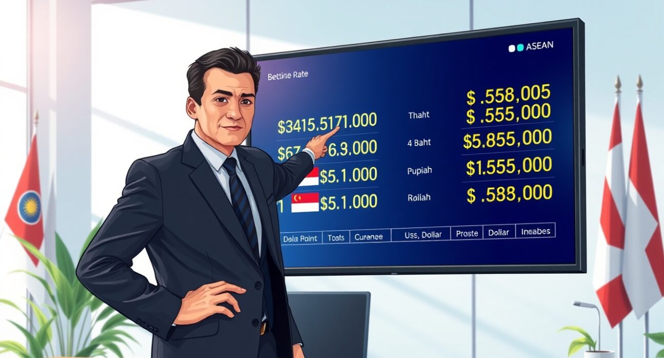 Financial analyst presenting ASEAN FX currency charts with manageable external gaps analysis by BNY