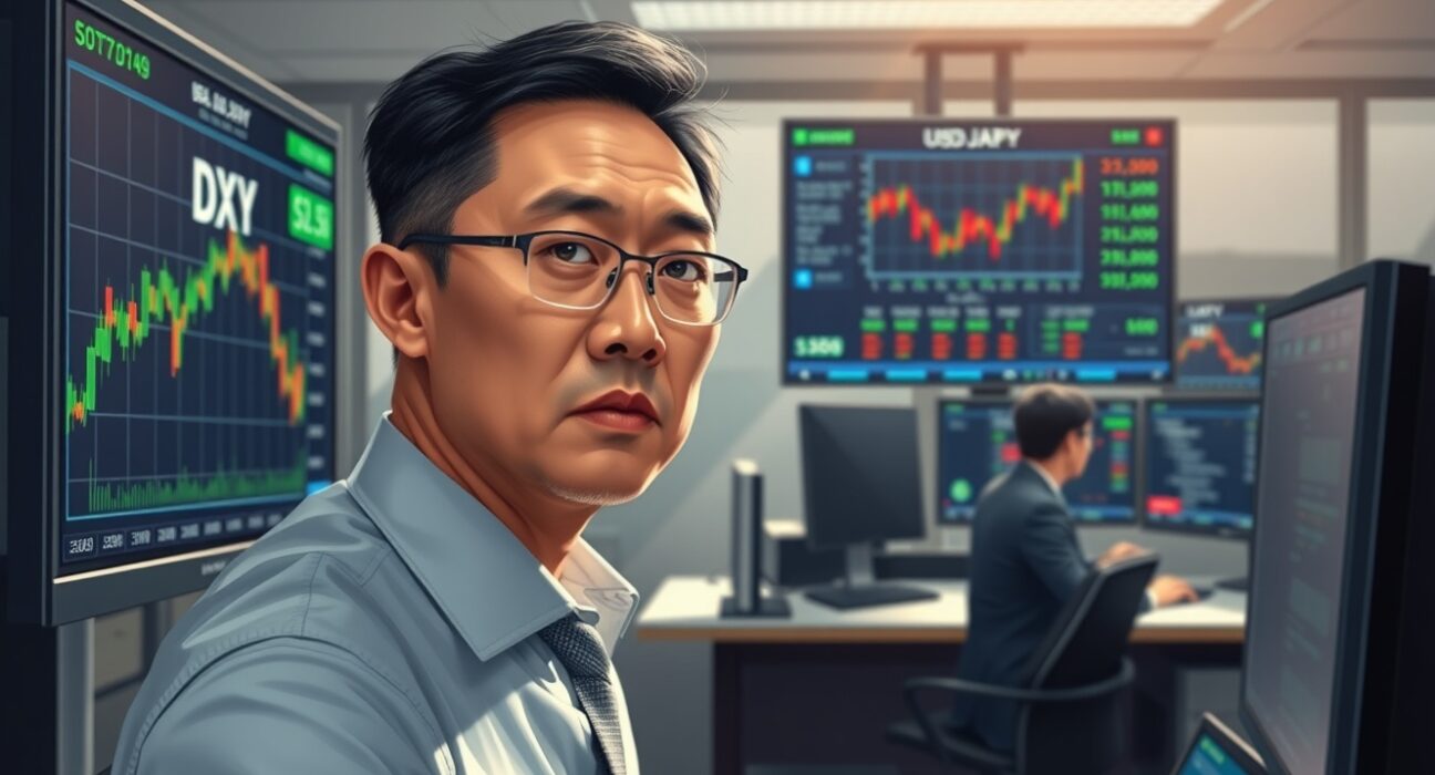 Financial analyst monitoring Asian currency market movements amid US dollar surge and Iran geopolitical uncertainty