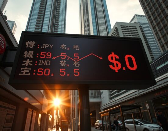 Currency exchange board in Asian financial district showing Asian currencies weakening against the US dollar amid Middle East tensions