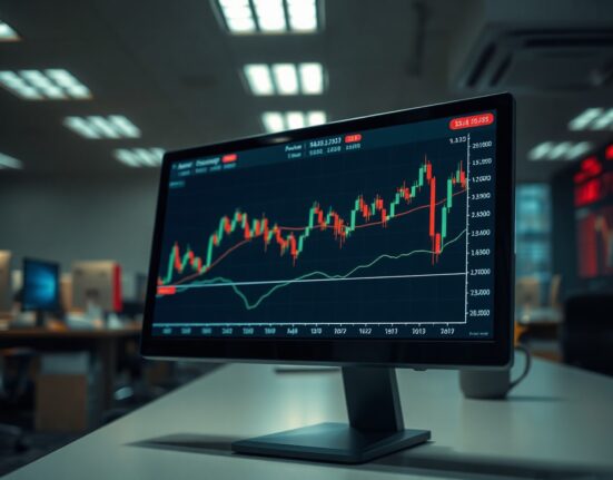 Asian currency exchange rates on a monitor, with a trading floor in the background, reflecting market caution ahead of U.S. CPI data.