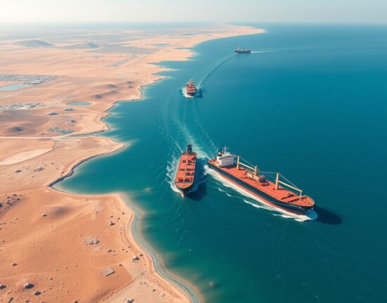 Strategic Strait of Hormuz shipping channel showing Asia FX vulnerability to energy supply disruption.