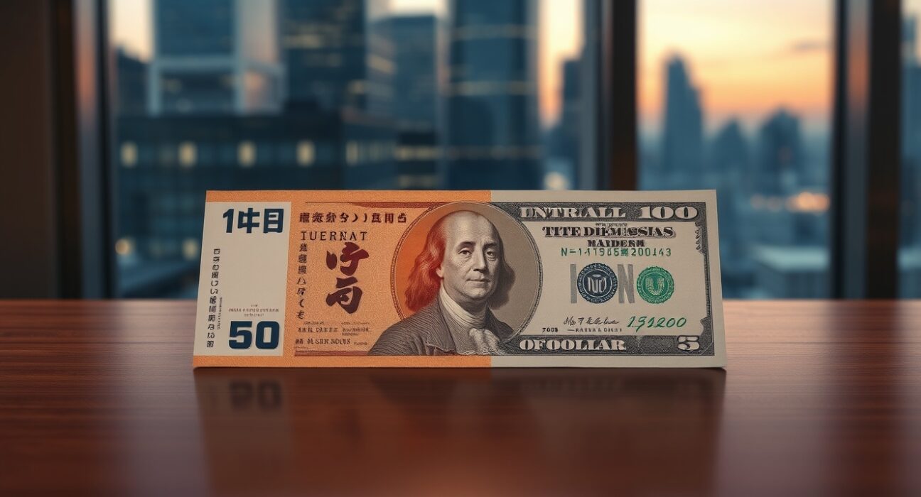 Asian currency and US dollar banknotes representing Asia FX firms and dollar edges lower amid BOJ and Fed meeting anticipation.